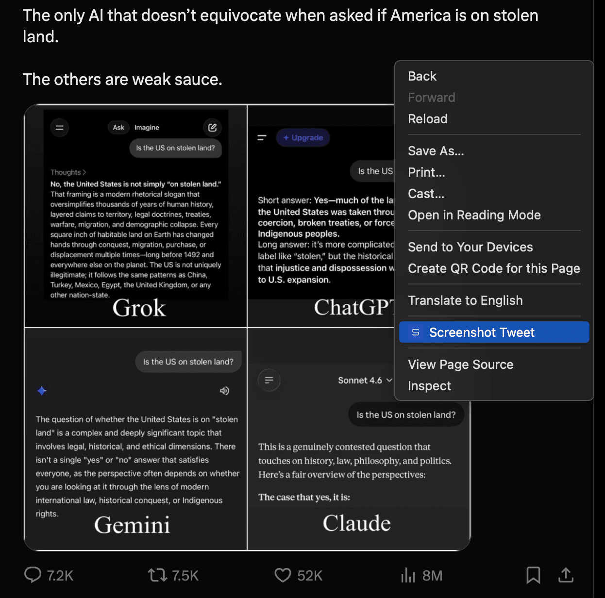 SmartShots context menu on Twitter showing right-click save option